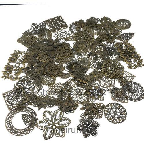 20pcs/lot Mix 20Pcs Antique Bronze Mixed Metal Filigree Wraps Connectors Metal Crafts Gift Decoration DIY