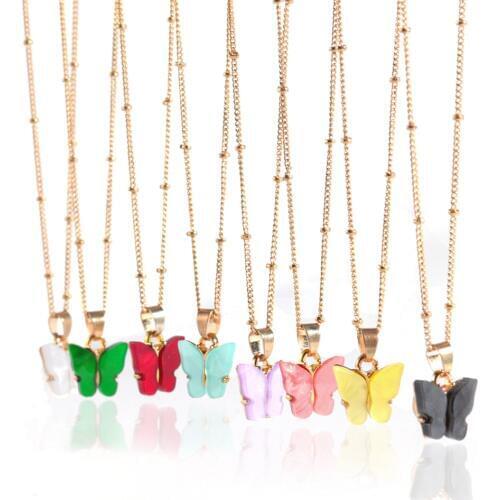 2020 New Bohemian Acrylic Candy Color Butterfly Pendant Necklace Statement Necklace For Women Necklace Jewelry Gifts Wholesale