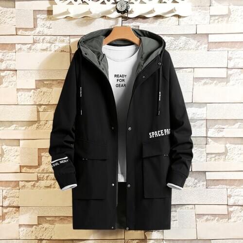 2021 New Trench Black Grey Coat MenS Overcoat Casual Windbreakers X-Long Fashion Spring Autumn Jackets