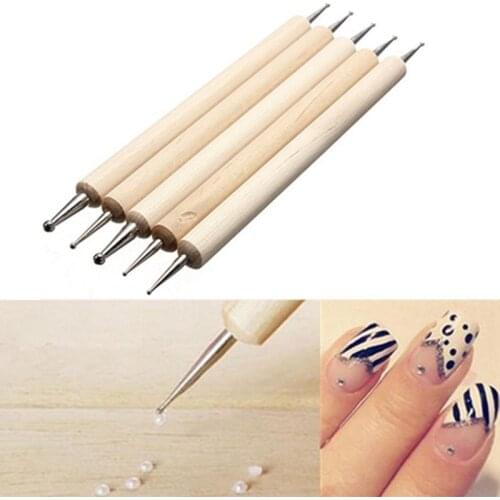 5pcs 2 Way Wooden Dotting Pen Marbleizing Manicure Tools Painting Dot Pen Rhinestone Picker Nail Art Painting Dotting Tool