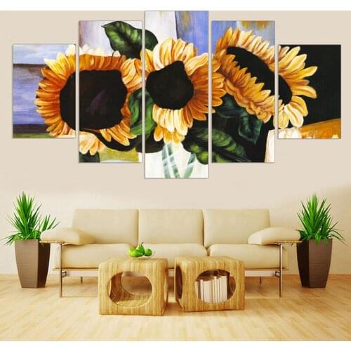 5Pieces Decoration Poster Garden Sunflower Modular HD Print Flower Home Decoration Canvas Painting Living Room Wall Picture