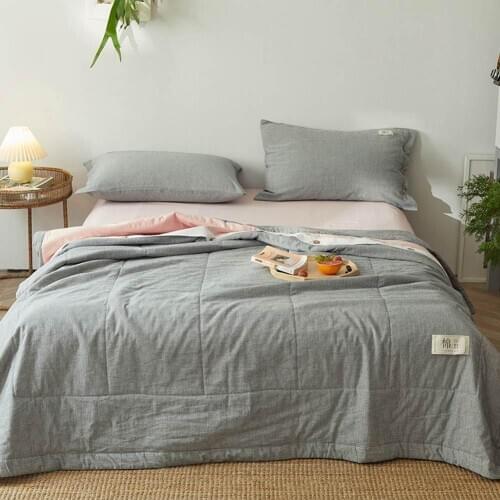 50 Light Grey Summer Air Conditioning Quilt Linen Throws Blanket Washable Cotton Plaids Twin Queen Size
