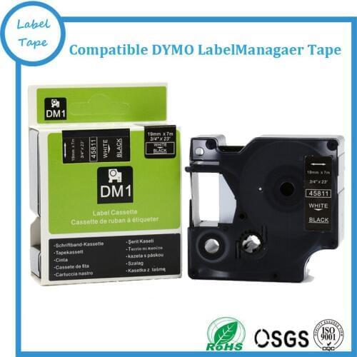 5PK/lot Compatible DYMO 45811 D1 tape cassette White on Black 19MM