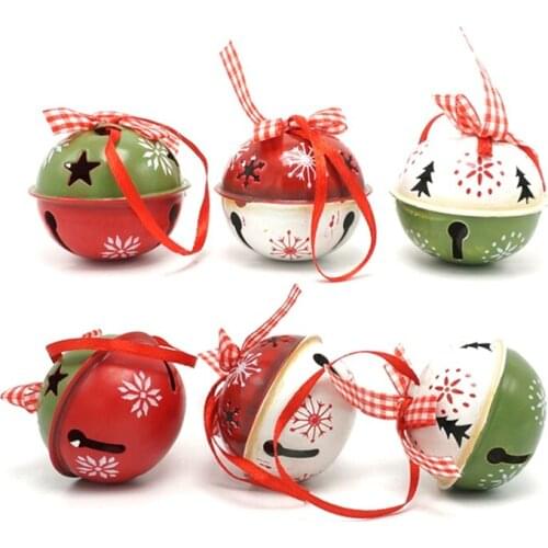 6Pcs Christmas Decoration for Home Red Green White Metal Jingle Bell with Ribbon Merry Christmas Tree Decoration