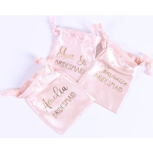 10pcs/lot Custom Bridesmaid Satin Pouch Bag Personalized Drawstring Bag With Logo Wedding Favor Bag Jewelry Package Pouch Bag