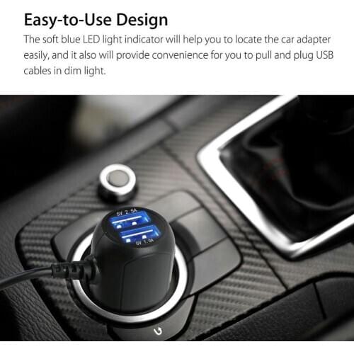 Driving recorder car charger 3.5m 5V3.5A GPS navigator power charger ada universal double hole charger cord T power port ca I8Y5