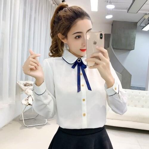 Blouse Women Shirt Womens Spring Autumn Bow Lapel Ol Top Chiffon Shirt Long Sleeve Blusas Mujer De Moda