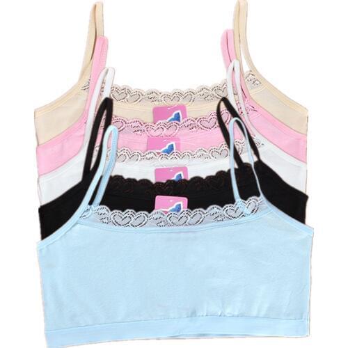 Girls Bra Camisole Kids Underwear Model Pure Cotton Solid Color Lace Small Children Vest Bras Child Underclothes Undies