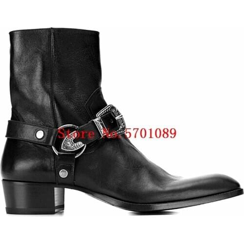 Black Leather Wyatt Boots Buckle Wyatt Western Buckle Leather Boots Genuine Leather Buckle Strap Kanye West Chelsea Boots Shoes