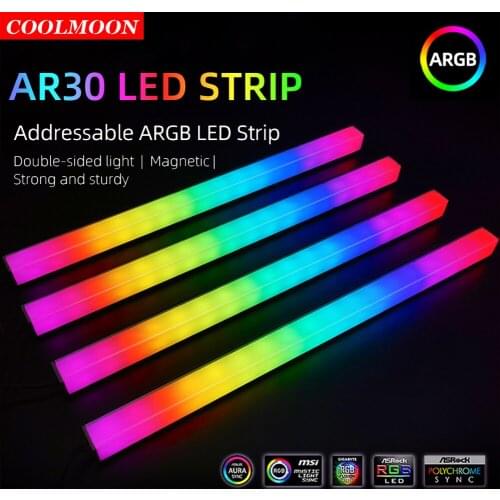 Coolmoon 30cm 5V 3Pin/Small 4Pin Double-sided RGB LED Strip Light PC Case Computer Chassis Magnetic Color Atmosphere Lamp