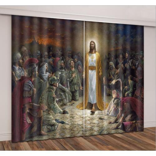 Curtains decoration Jesus pattern Luxury Blackout 3D Window Curtains living room Woman Bedroom Cortina Drapes Rideaux pillowcase