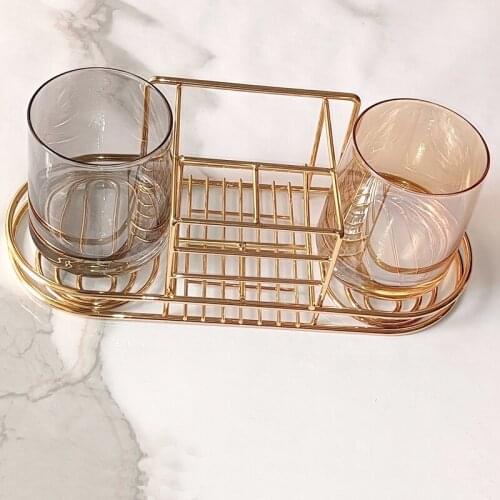 Electric Toothbrush Toothbrush Holder Cup Punch-free Luxury Metal Couple Wash Cup Wall Hanging Storage Rack Cup Holder Creative