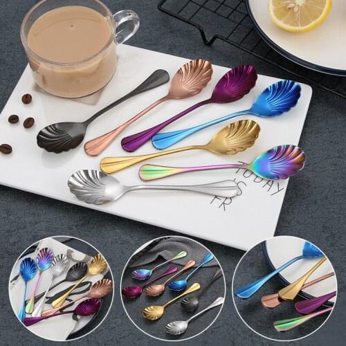 Stainless Steel Coffee Tea Spoon Shell Dessert Ice Cream Spoon Tea Spoon Drinking Tools Kitchen Gadget Flatware Tableware