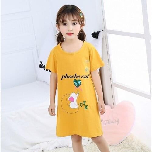 Kids Girls Cotton Nightgown Cartoon Nightdress Girl Sleepwear Nightie Summer Short Sleeves Nightwear Casual Children Clothes