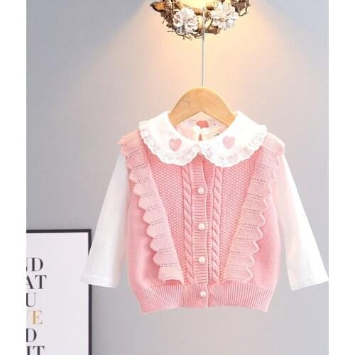 Sweet Autumn Kids Children Girls Knitwear Ruffle Waistcoat Tank Outwear Pullover Knitting Camis Sweater S12882
