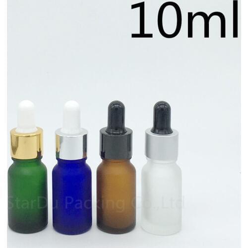 Travel bottle 10pcs 10ml amber green blue Transparent frosted glass essential oil bottle, 10cc glass perfume dropper bottle