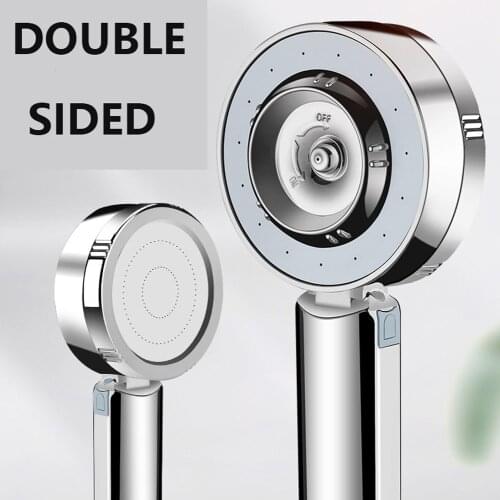 Double-Sided Dual Function Water Saving Round ABS Chrome Booster Bathroom High Pressure Handheld Hand Shower with Universal