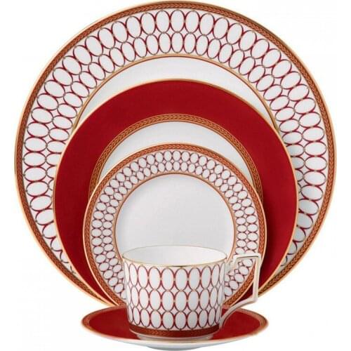 European Style Elegant Red Ceramics Steak Plate Dinner Tea Cup Saucer Bone China Family Dinnerware Christmas Gifts 1Pcs