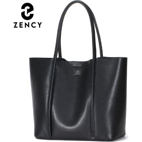 Zency Classic Elegant All-match Womens Tote Bags Soft Genuine Leather Handbag Large Capacity Composite Bag Commute Shoulder Bag