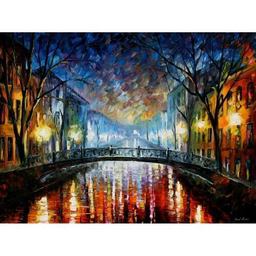 Modern art landscape misty bridge street petersburg palette knife oil painting High quality Hand painted home decor
