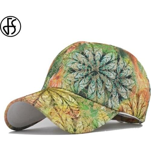 FS 2021 Chinese Style Tie-dye Flower Print Baseball Cap Green Casual Hip Hop Caps For Men Women Summer Trucker Hat With Visor