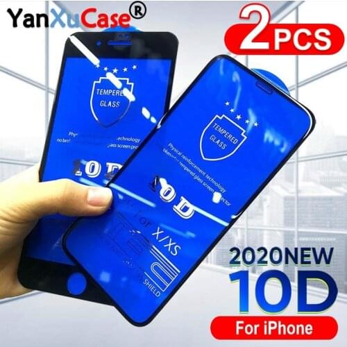 2PCS 10D Full Curved Screen Protector For iPhone 12 mini 11 Pro Max XS XR X 8 6S Plus Anti-fingerprint Protective Glass Film SE2