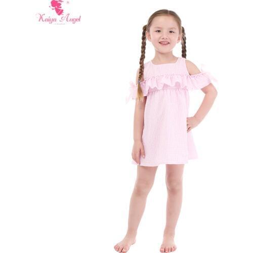 Kaiya Angel Baby Girl Elegant Summer Clothes Pink White Plaid Bubble Bow Shoulder Birthday wedding Party Toddler Princess Dress