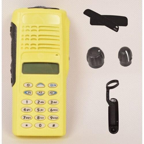 Yellow Walkie Repair Replacement Outer Housing Case Kit For Motorola GP380 Two Way Radio (LCD+Speaker+Mic)