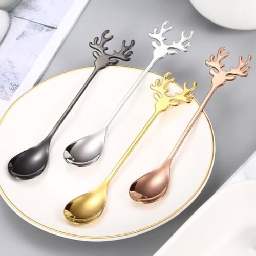 Stainless Steel Spoon Cartoon Elk Spoon Kitchen Tools Tableware Spoon Coffee Spoon Stirring Spoon Gift Spoon