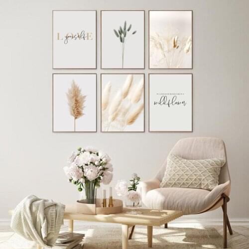 Minimalism Modern Plants Pampas Grass Flower Rabbit Tail Grass Canvas Painting Poster Wall Art Gift Prints Interior Home Decorat