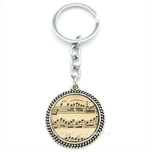 Trendy Wedding jewelry keychain Music Sheet Notes Bezel art picture pendant key ring jewelry bride,groom party accessory T213
