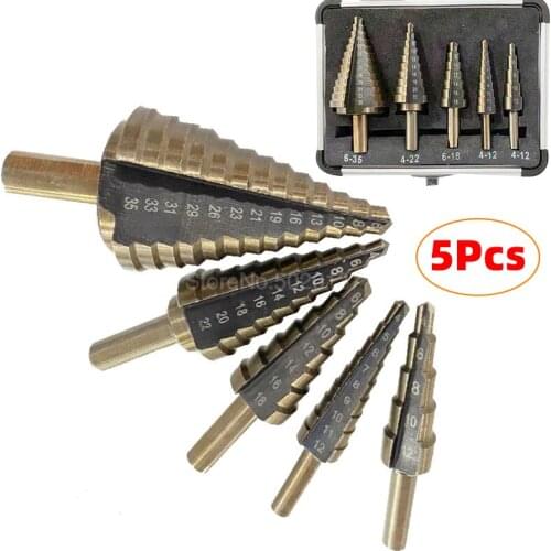 5 Pieces Aluminum Box Set Imperial Step Drill Bit High Speed Steel 4241 Titanium Coated Metal Hole Cutter Power Tools Hss