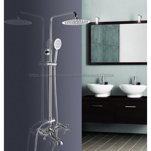 Polished Chrome Shower Set Faucet Dual Handle 8" Rain Bath Shower Kit with Handshower Rotate Tub Spout Wall Mounted Ncy328