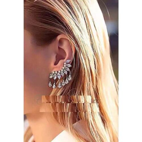 Rongho New Korea Crystal Waterdrop Clip Earrings for Women Charms Jewelry Wedding Brincos Pearl Earring Femme Ear Cuff