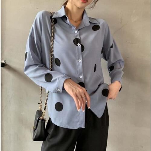 Women Shirt Long Sleeve Polka Dots Print Single-breasted Loose Shirt Blouse Top Womens Clothing chemise femme рубашка женская