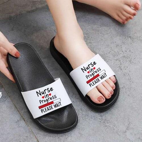2021 New Women Slippers Nurse letter Printed Lady Slipper leisure Flat Shoes Harajuku Female Summer Slippers Beach Shoes