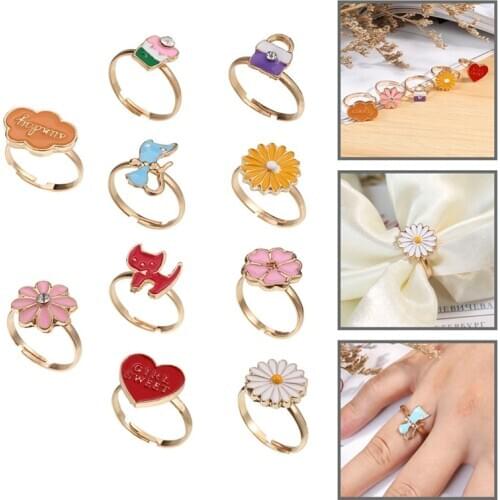 10Pcs/Set Cute Childrens Day Jewelry Plastic Kids Rings Girls With Mixed Korean Style Resin Alloy Without Box Randomly