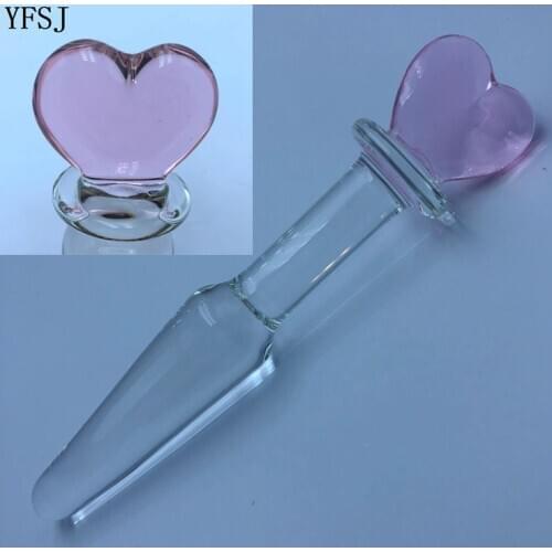 123*20mm 45g Pink Heart Glass Anal Beads Gay Sex Toys for Men Crystal Anal Plugs Anal Dilator Intimate Toys Prostata Massage