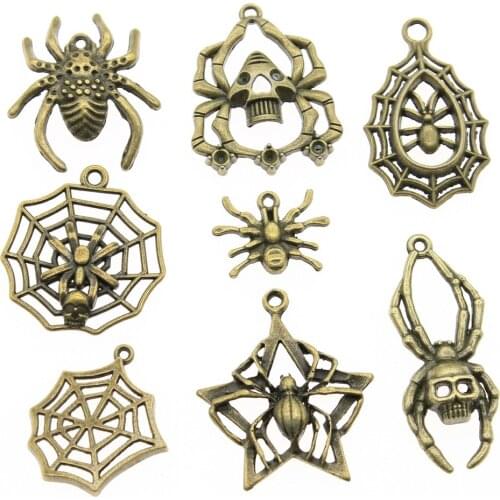 WYSIWYG 40g Antique Bronze Color Zinc Alloy Random Mix Styles Spider Charms DIY Handmade Craft For Jewelry Making