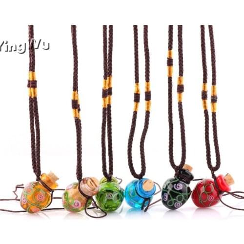 Yingwu 6pcs Lot Flower Pendant Necklace Colorful Lampwork glass Pendant Necklace Essential Oil Diffuser Round Perfume Bottles