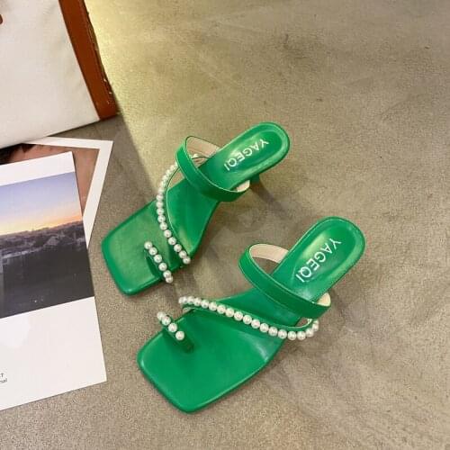 Ladies Beaded Slippers Womens High-heeled Slippers Stiletto High-heeled Shoes Soft Summer Womens Slippers Womens Shoes
