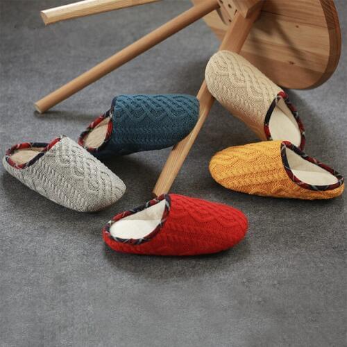 Womens Winter Indoor Slippers Japan Style Warm Knitted Comfortable Home Slippers Lovely Color Couples Casual House Shoes