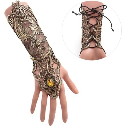 1pc Gothic Steampunk Lace Cuff Fingerless Glove Black Lace Lady Gloves Halloween Accessories Arm Warmer Bracelet