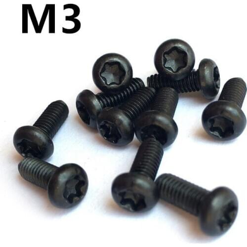 100pcs/lot M3x5/6/8/10/12/14/16/18/20mm GB2672 ISO14583 Black 304 Stainless steel pan head torx screw six-lobe machine screws