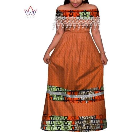 2020 African Maxi Dresses for Women Bazin Ankara Fabric+Tassel Party Wedding Floor Length Women Casual Cotton Dress WY7941