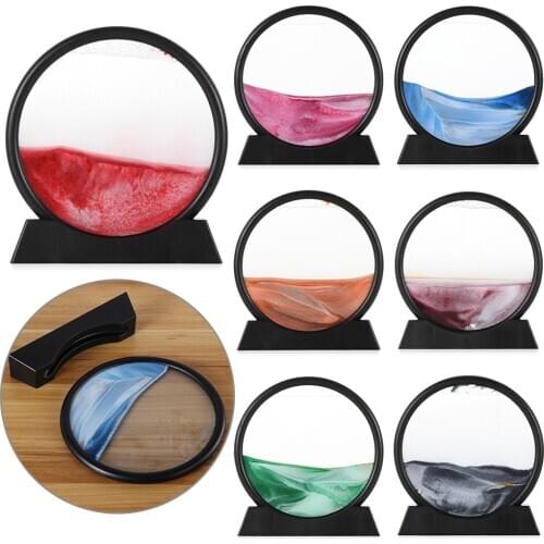 3D Blue Green Color Moving Sand Frame Flowing Sand Art Picture Glass Landscape in Motion Display Flowing Gift Home Decor