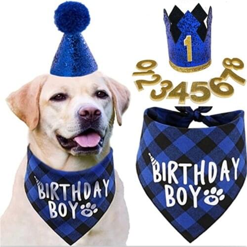 4pcs/set Dog Birthday Bandana And Hat Birthday Boy Girl Scarf Party Washable Bow Tie Pet dogs Accessories for dropshipping