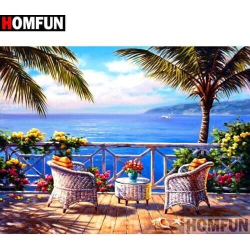 HOMFUN Full Square/Round Drill 5D DIY Diamond Painting "Sea scenery" Embroidery Cross Stitch 3D Home Decor Gift A12539