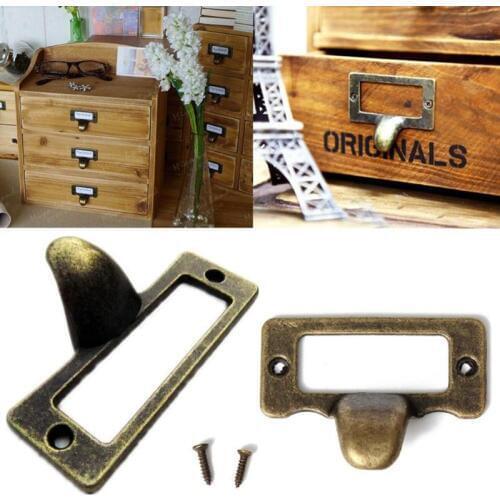 6 Pcs Antique Brass Drawer Label Pull Cabinet Frame Handle File Name Card Label Cabinet Pulls Retro Furniture Decoration