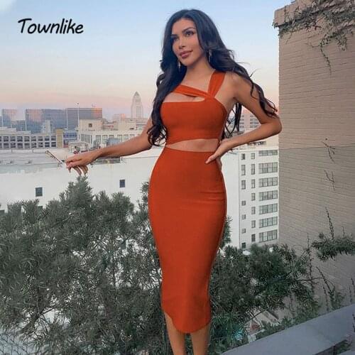 Townlike Irregular Hollow Out Backless Sexy Dress Women Night Club Party Dresses Vestidos One Shoulder Long Bodycon Summer Dress